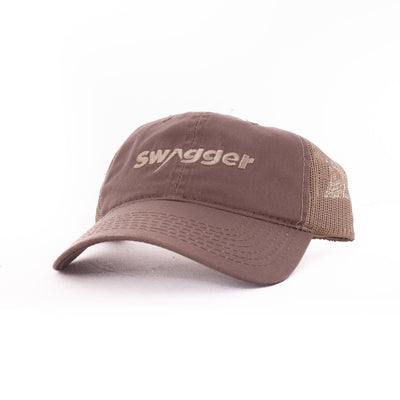 brown swagger hat with tan logo