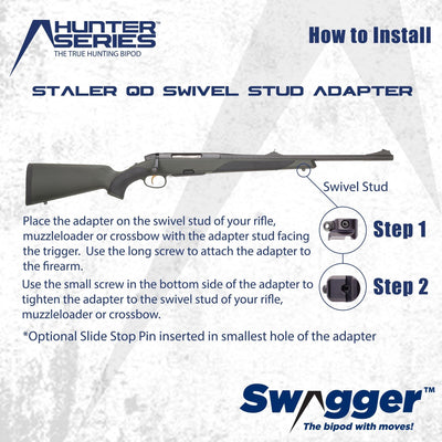 Instructions for installing the Swagger Bipod QD Swivel Stud Adapter